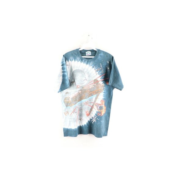 Vintage 90s Liquid Blue M Star Wars Millennium Falcon All Over Print T-Shirt